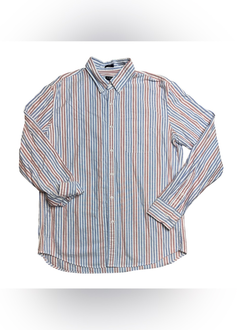 J. Crew Men’s Button-Down Slim Flex Oxford Shirt in Red, White, & Blue - L